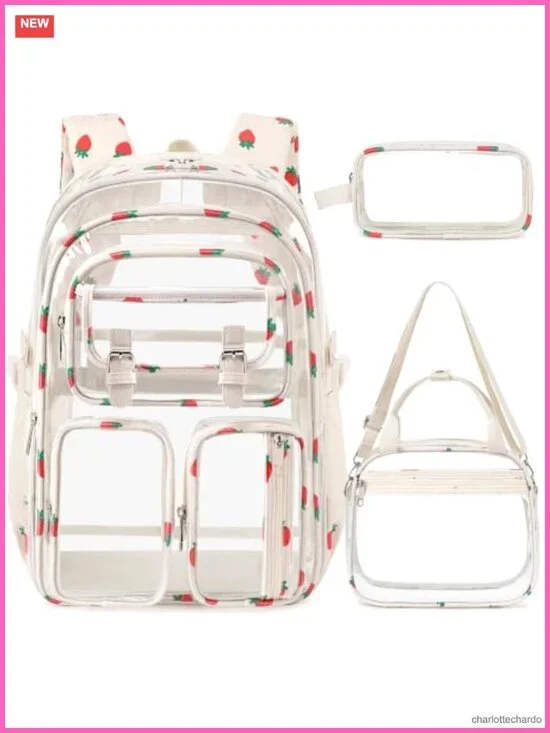 3-Piece Clear Backpack Set with Lunch Bag & Pencil Case, Stadium Approved