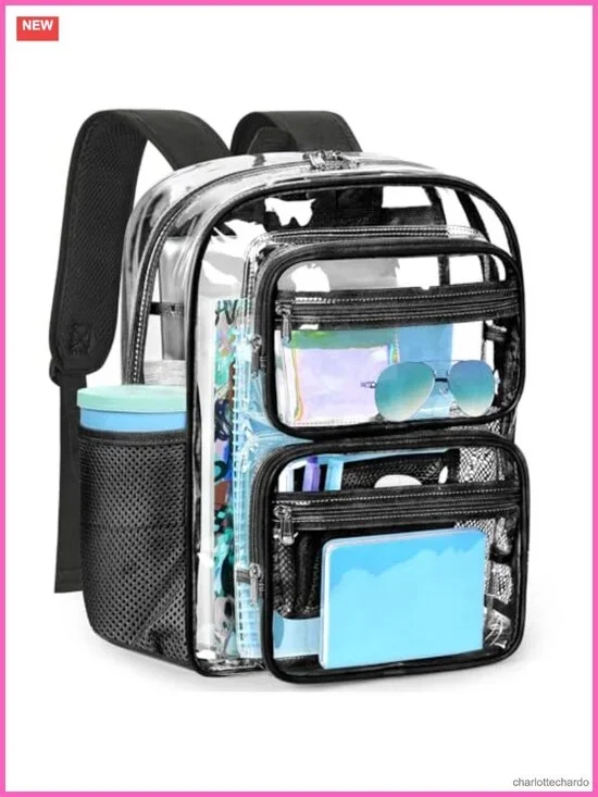 Large Clear Backpack for School with Reinforced Straps