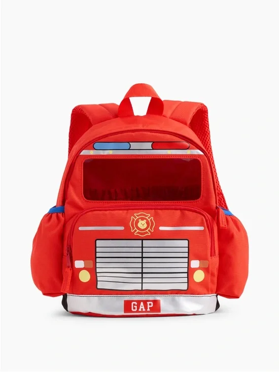 GAP Red Fire Engine Kids Backpack with Blue Accents