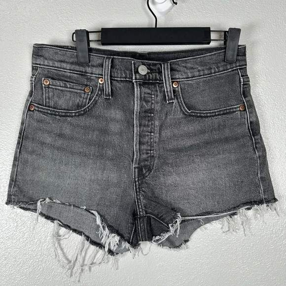 Levi's‎ 501 Original High Rise Black Distressed Denim Cut Off Shorts Womens 27