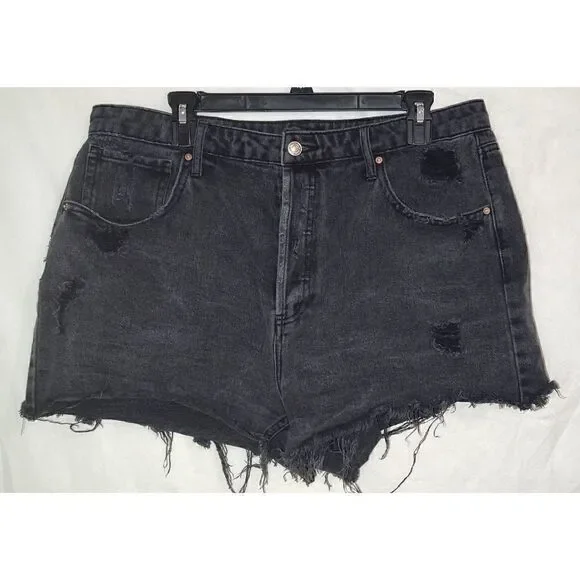 WILD FABLE Button fly Black Jean cut off shorts distressed Size 14