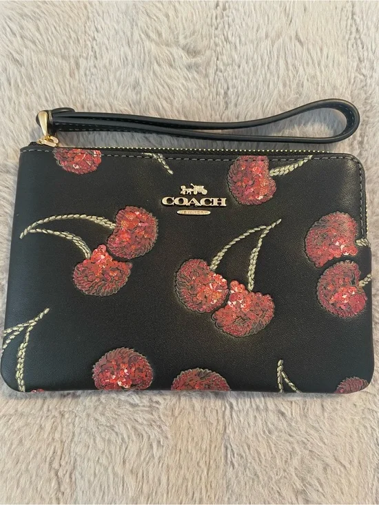 COACH Black Sequin Cherry Wristlet