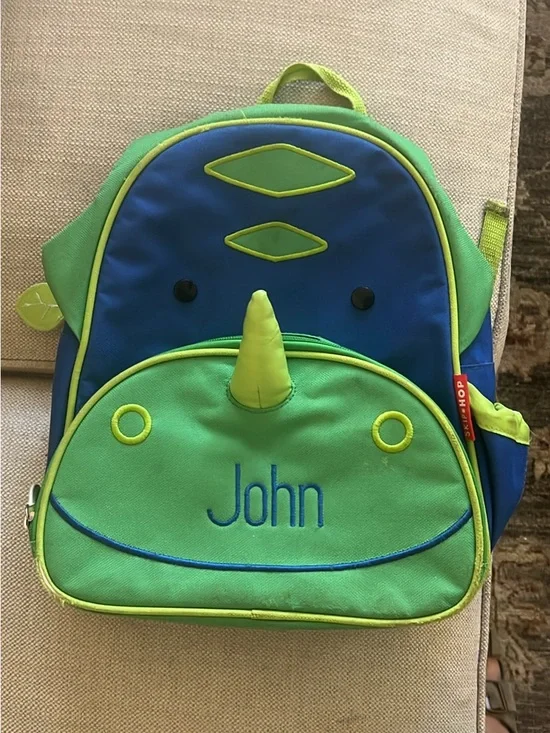Skip Hop Preschool Backpack Green and Blue Dinosaur with Name Embroidered 