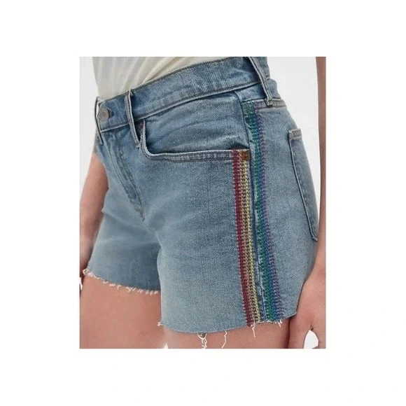 GAP Embroidered Cut Off Jean Denim Shorts 24 R Blue Pride Casual Raw Edge