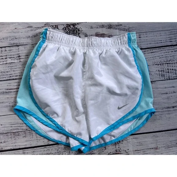 Nike Women's White and Aqua Athletic Running‎ Shorts Built in Liner