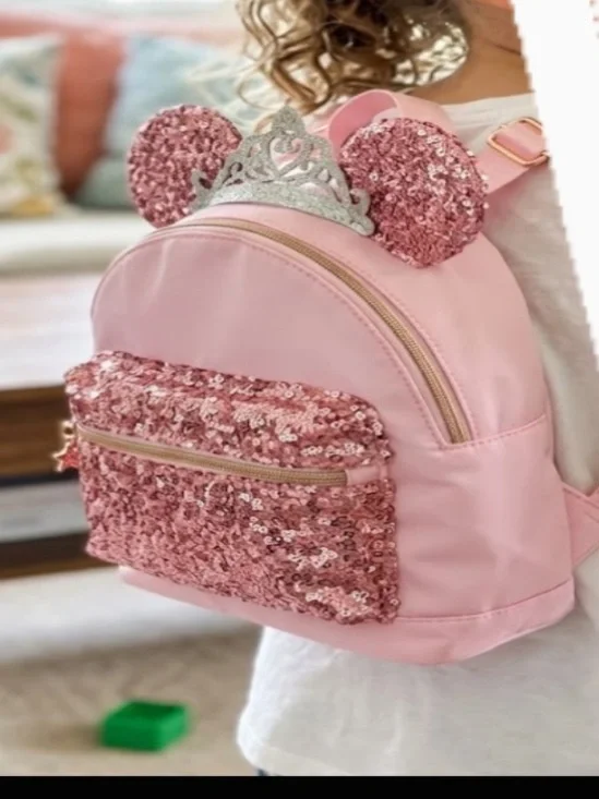 Sparkle Princess Kids Backpack - Pink Sequin Ear Design