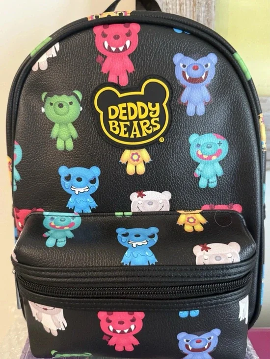 Black Kids Mini Backpack with Colorful Teddy Print