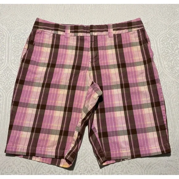 Tommy‎ Hilfiger Womens Plaid Bermuda Shorts Pink Purple Size 12 Cotton Casual