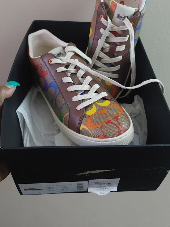 Coach Multicolor Rainbow Logo Low-Top Sneakers with Brown Accents
