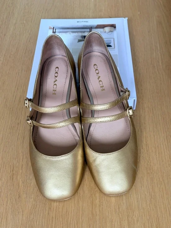Coach Metallic Winley Gold Double-Strap Mary Jane Flats
