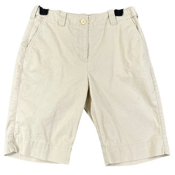 Talbots Chino Bermuda Shorts Womens 4 Tan Stretch Cotton Cargo Pockets Casual
