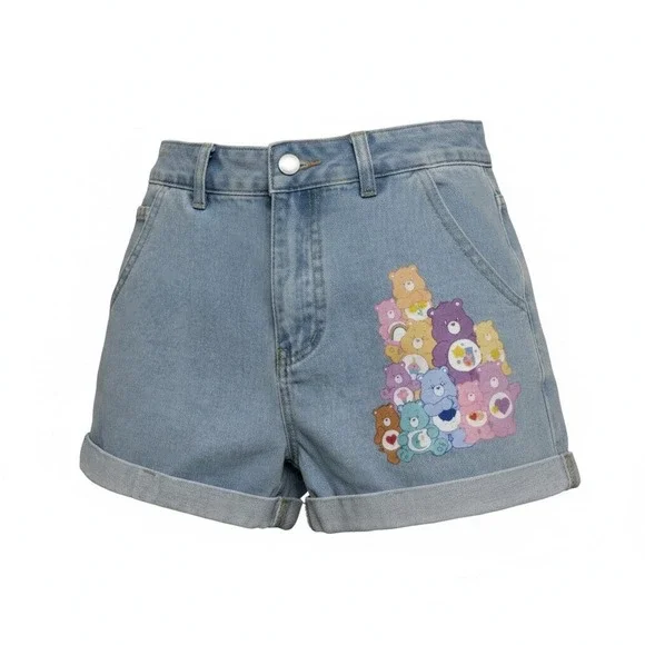Care Bears Denim Shorts Y2K Kawaii Pastel Cuffed Jean‎ Shorts Size Small