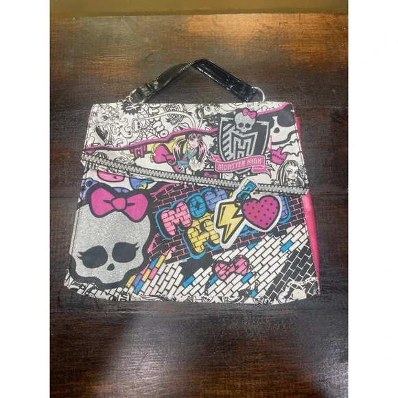 Monster High Girls Handbag Purse Glitter Skull Pink Bow‎ Chain Strap