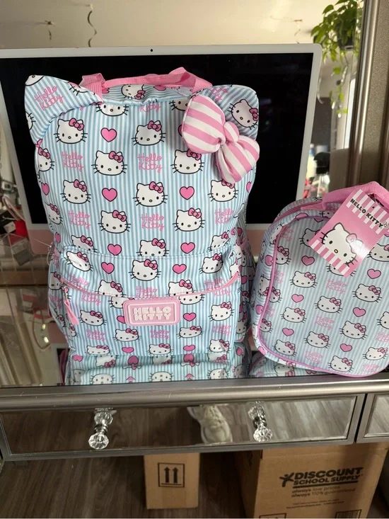 Sanrio Kids Backpack & Lunch Bag Set — Pink & Light Blue Hello Kitty