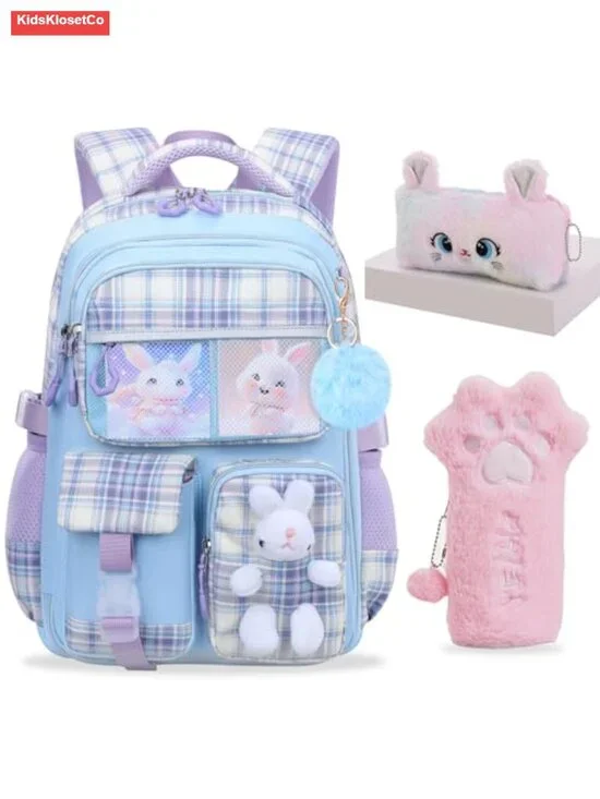 Cute Rabbit Kids Backpack with Pencil Case Set, Nylon