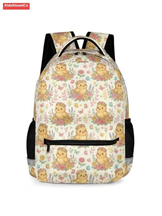 Cute Floral Chicken Backpack for Girls, School Bookbag with Reflective Strip,