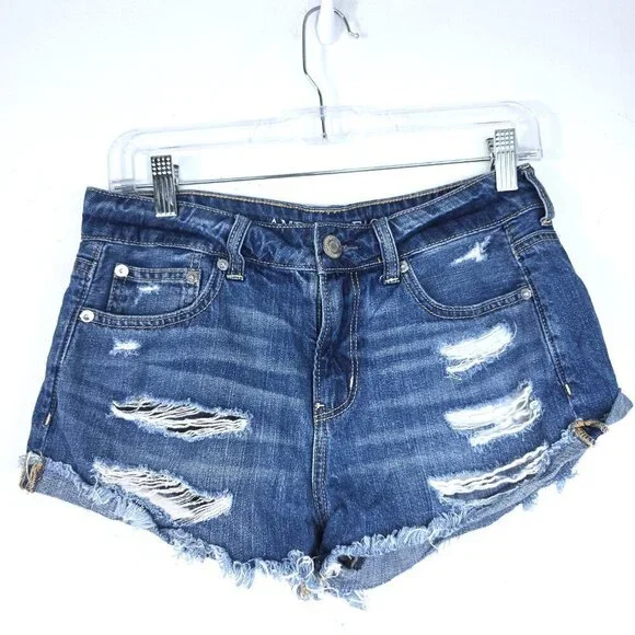 American Eagle Outfitters Tomgirl Shortie Denim Jean Distressed Cut Off Size 2