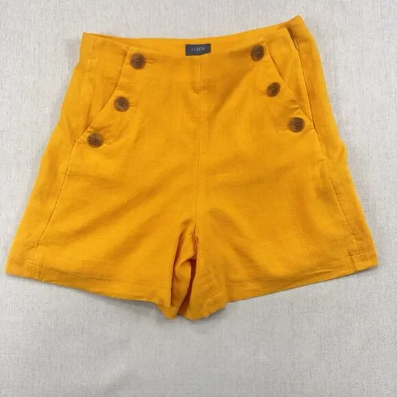 J.Crew NWT Women’s Linen Blend Sailor Shorts Yellow High Rise Size 00 Button
