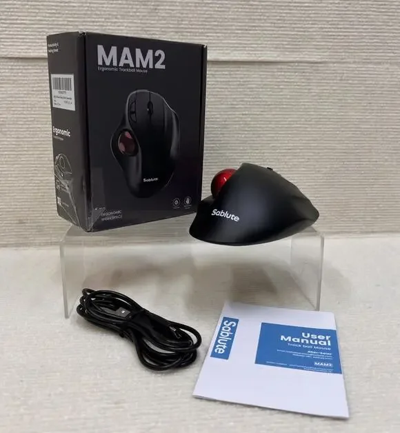 SABLUTE MAM2 Wireless Trackball Mouse - Ergonomic Thumb Control - Open Box New
