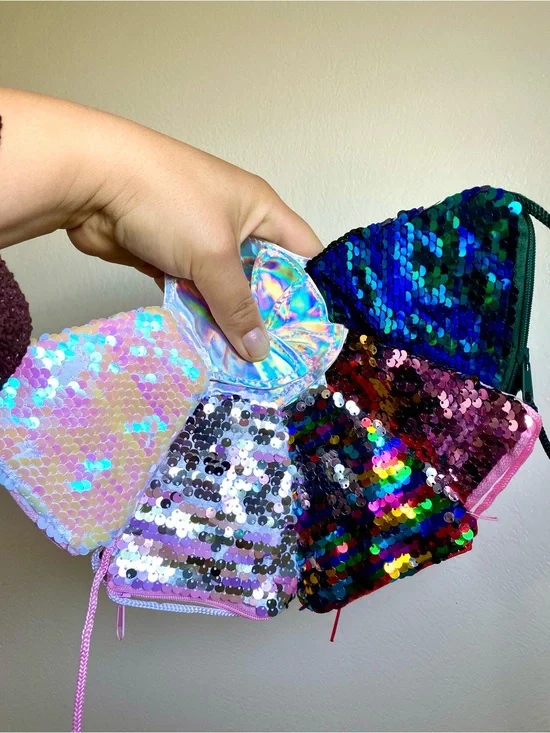 One Random (sellers choice) sequin mermaid Purse with zipper and long strap