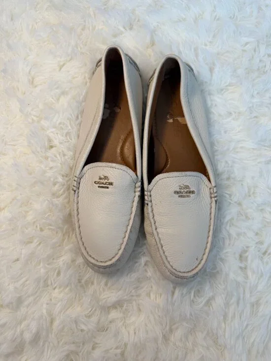 Coach Cream Pebbled Leather Amber Driving Moccasins