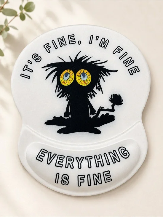 Funny Black Cat Ergonomic Mouse Pad Wrist Rest “Everything Is Fine” New