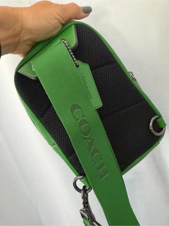 Coach Bright Green Crossbody with Black Padded Panel and Branded Strap