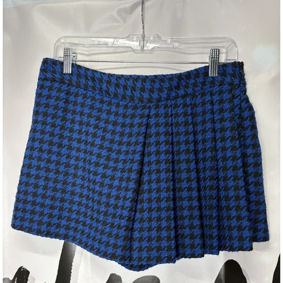 ZARA Houndstooth Pleated Mini Skirt‎ Blue Black Womens Size M