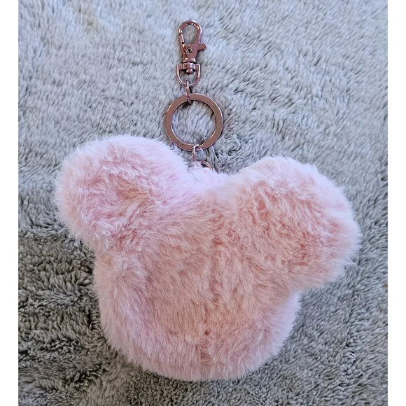 DISNEY Mickey Mouse Pink Fuzzy Keychain Pouch