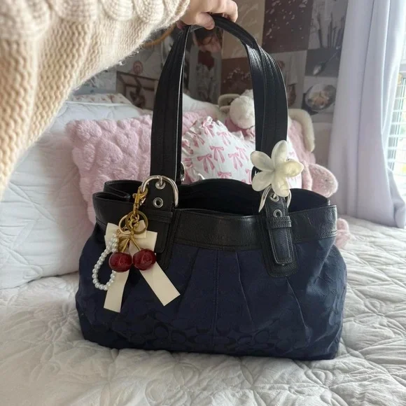 Y2K Coach SoHo‎ Blue Monogram glittery/shimmery large tote bag/purse