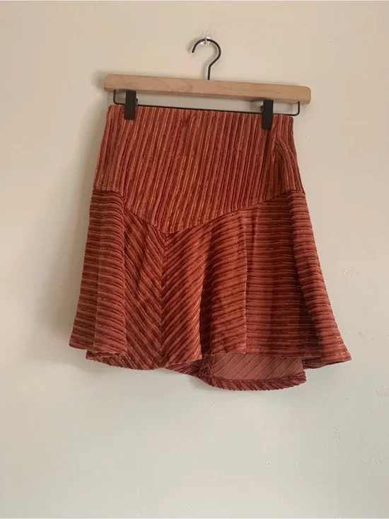 Free People Ribbed Velvet Rust Skater Skirt Women Size Small Mini Fall