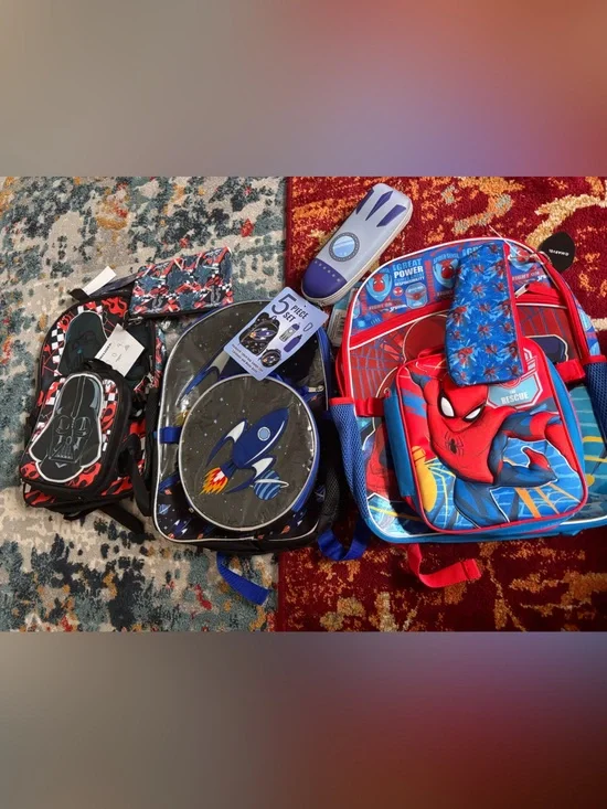 Kids Multi-Pack Backpack Set with Blue Rocket and Red Spider Designs