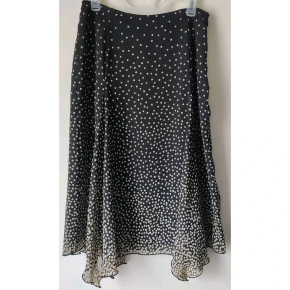 Apostrophe Black Beige Dot A-line Skirt Women's Petite Size 10P Lined‎ Side Zip