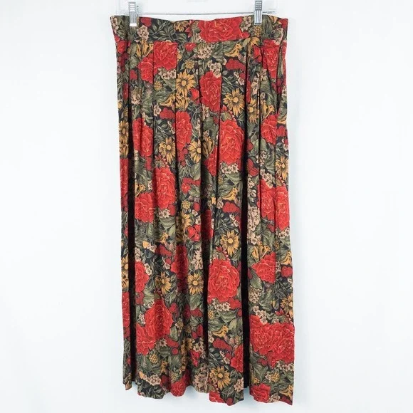 Vintage Worthington Floral Pleated Rayon Midi Skirt Size‎ 14 Garden Cottagecore