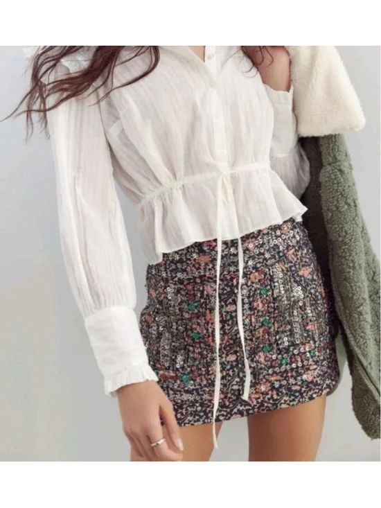 Free People Embellished Floral Mini Skirt Sz XS NWT Beaded Sequin Boho Festival
