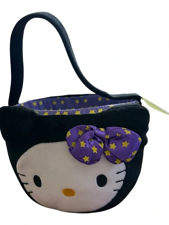 Sanrio Hello Kitty Black Plush Basket with Purple Star Bow