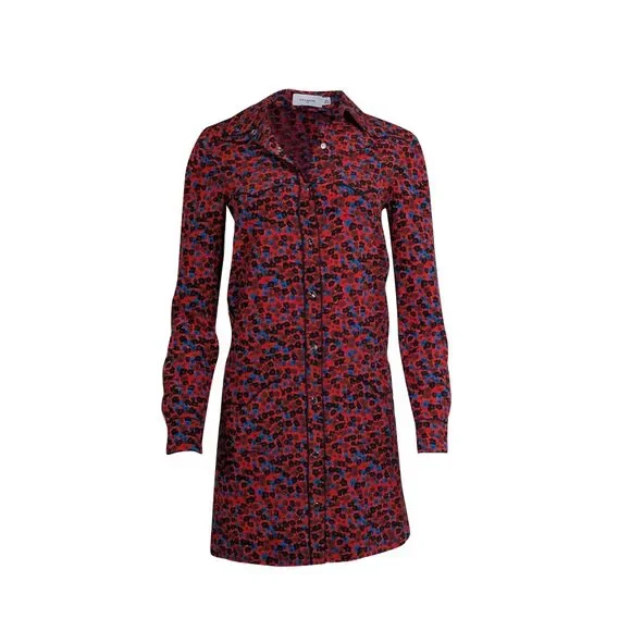 Coach - Red w/ Blue & Black Floral Print Snap Up Dress Sz 0