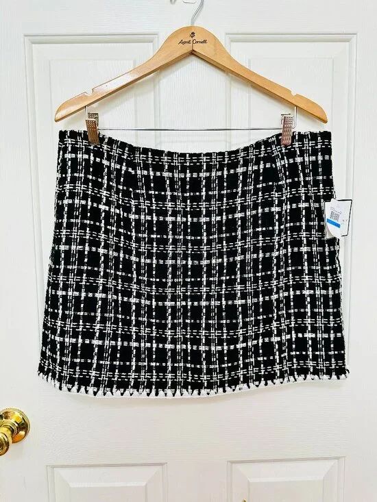 LAUNDRY BY SHELLI SEGAL BLACK AND WHITE PLAID TWEED MINI SKIRT XL $79