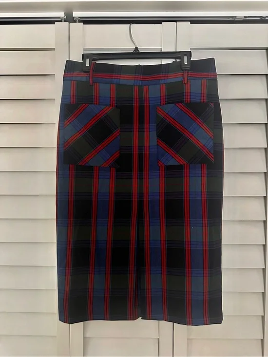 Zara Red, Blue & Black Plaid Pencil Skirt