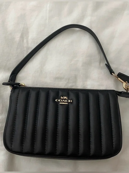 COACH Nolita 19 Black Quilted Leather Shoulder Bag with Gold Hardware