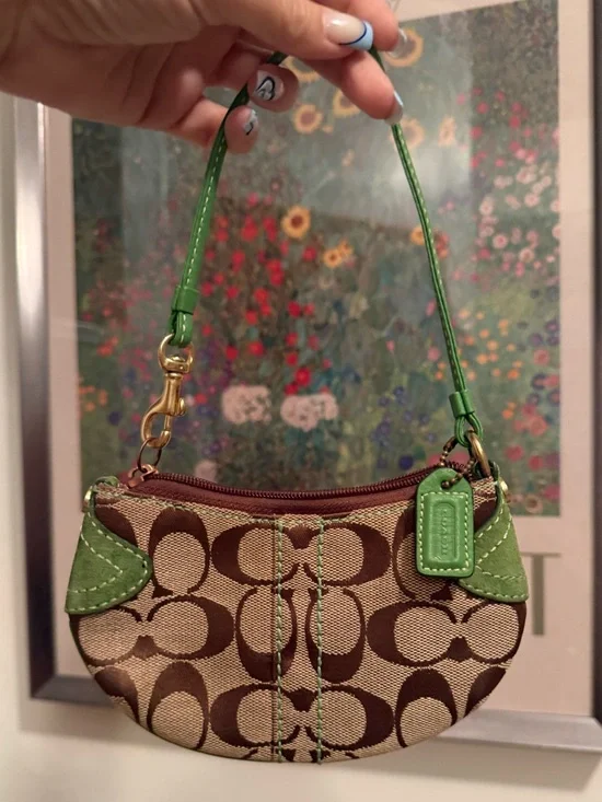 Coach Green and Tan Signature Wristlet