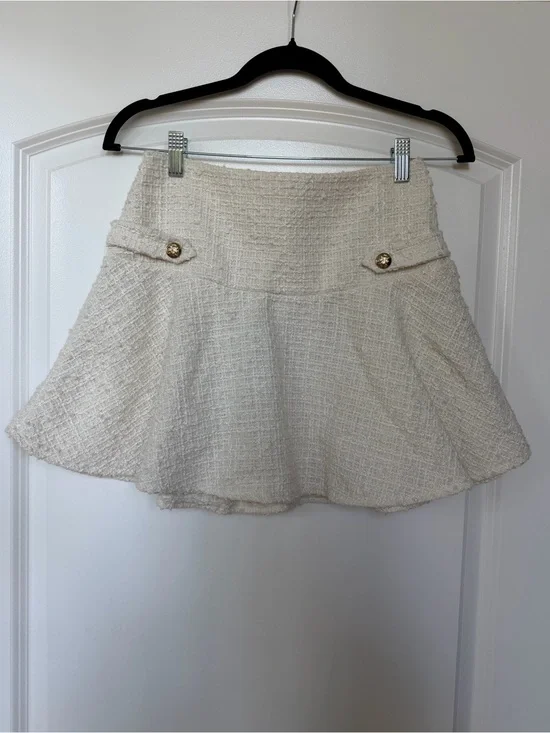 H&M Cream Tweed Flared Mini Skirt with Gold Buttons