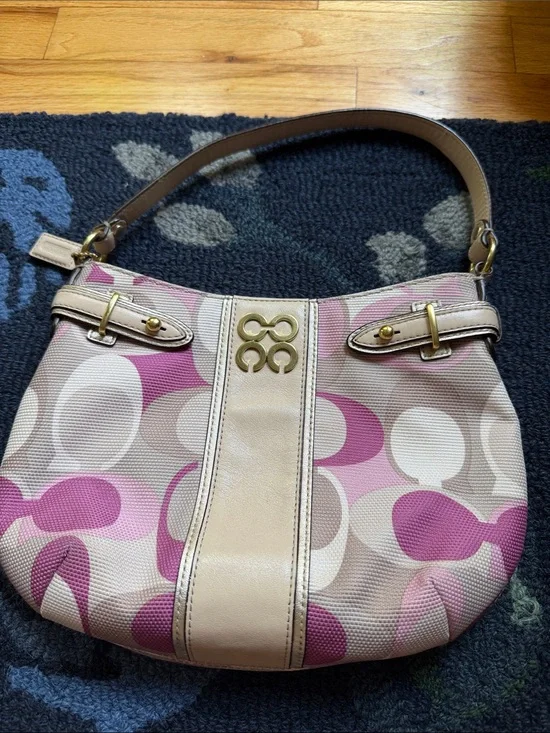 Coach Pink Signature Canvas Hobo Shoulder Bag