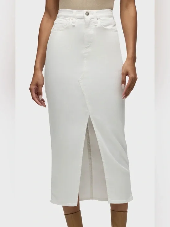 Hudson Jeans Reconstructed White Denim Midi Pencil Skirt Front Slit Size 23/00