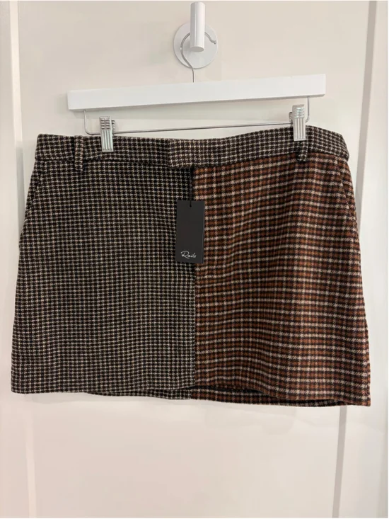 Rails Houndstooth Patchwork Tailored Mini Skirt Size L NWT Dark Academia