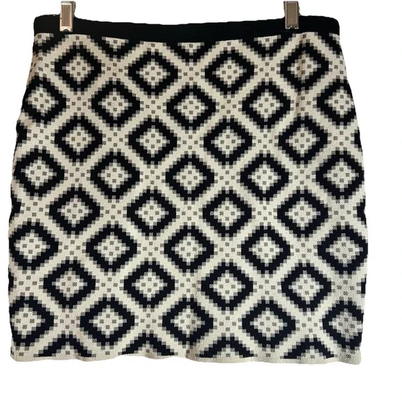 Rachel Roy Stretchy Mini skirt Black/gray/white Funky Geometric Print Sz Large