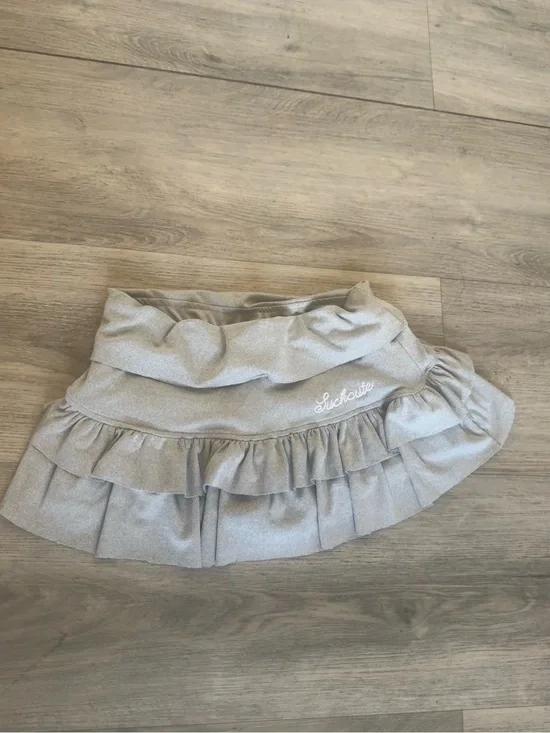 Ruffled Gray Girls'/ Womens Skirt with Embroidered Detail