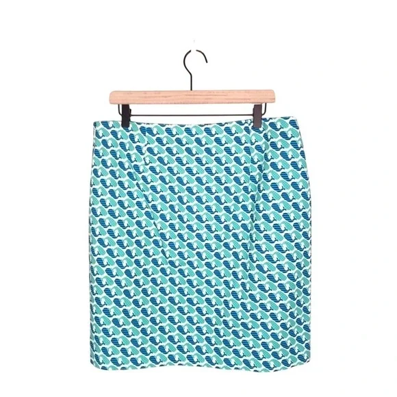 Talbots Whale Print Skirt Women's 12 Blue Cotton Stretch Nautical Coastal