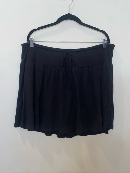 No Boundaries Black Drawstring Waist Cotton Skater Skirt Alt Goth Sporty Casual
