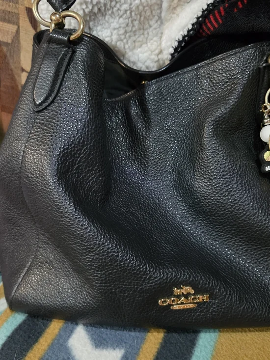 Coach Black Pebbled Leather Hobo Shoulder Bag with Gold Hardware